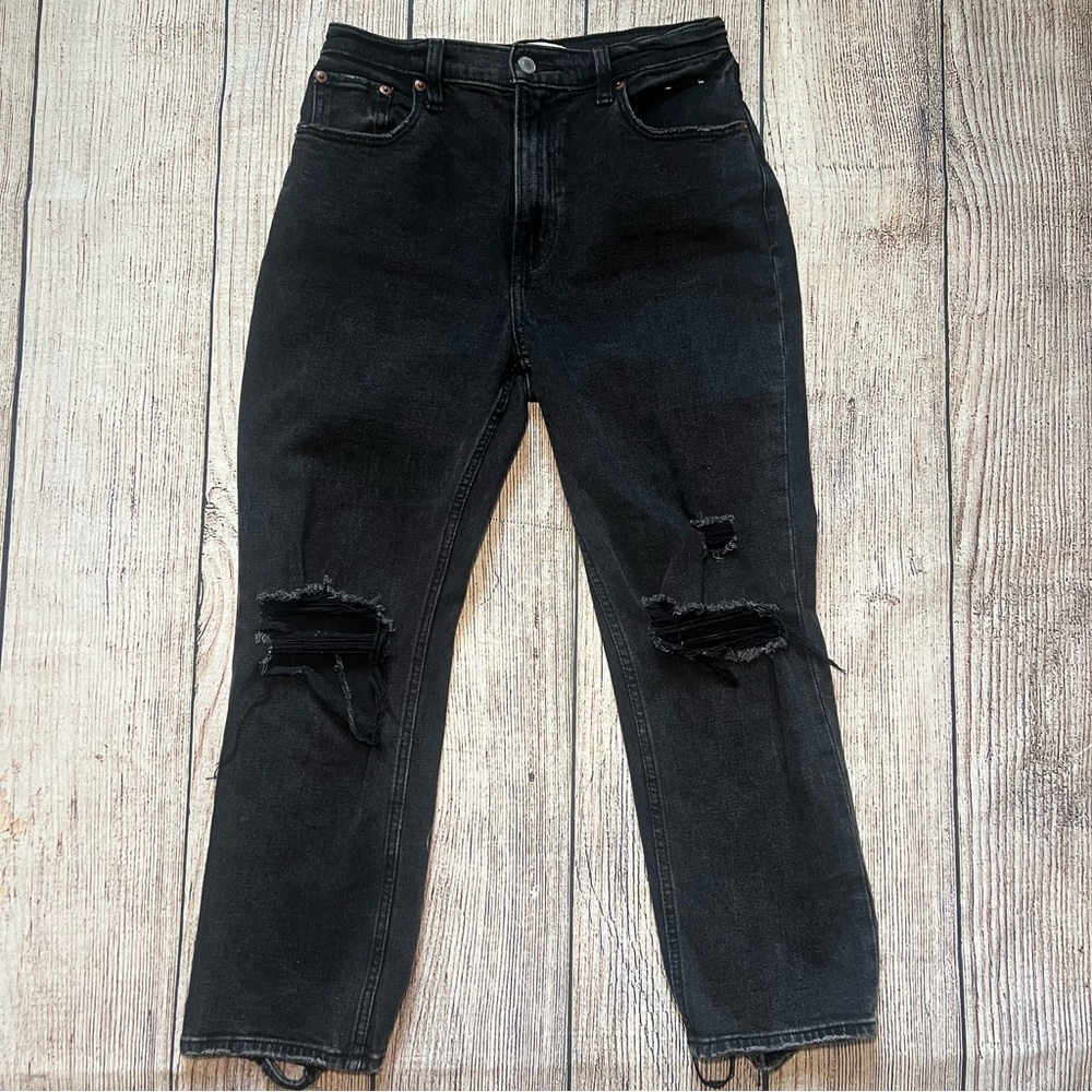 Abercrombie & Fitch Womens 27 Faded Black Ultra High Rise Straight Ankle Jeans